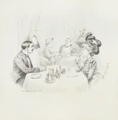 A couple eat at a fine restaurant. von William Henry Walker