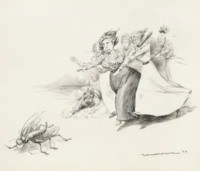 A group of women knock each other over chasing a single grasshopper. von William Henry Walker