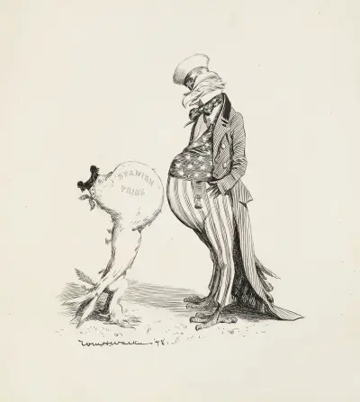 A large, fat American eagle looks down at a smaller bird puffed up with ‘Spanish Pride’ von William Henry Walker