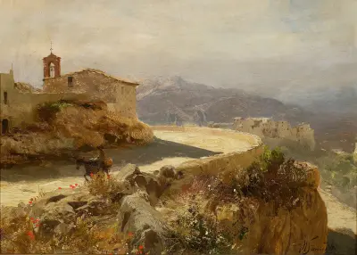 Italienische Landschaft mit einem Esel von Henryk Siemiradzki