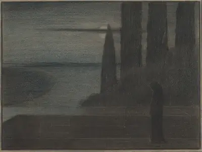 A Hooded Figure in a Landscape av Herbert Crowley