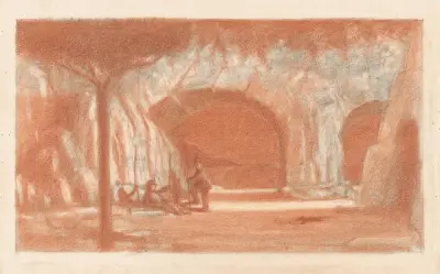 Figures Resting by a Cave av Herbert Crowley