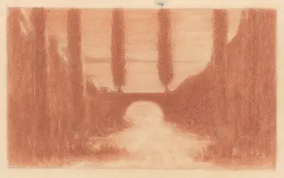 Landscape with Bridge and Cypress Trees av Herbert Crowley