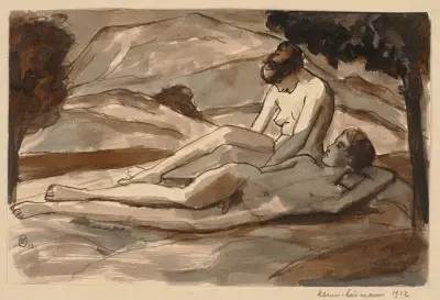 Nacktes Paar in einer Landschaft av Hermann Lismann