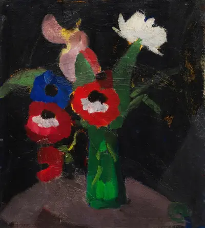 Blumenstilleben auf schwarzem Grund III (Anemonenstrauß) av Hermann Stenner