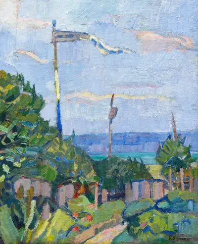Garten mit Fahne av Hermann Stenner