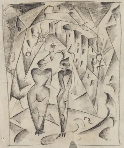 Zwei Frauen auf der Straße av Hermann Stenner