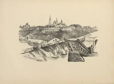 Blick auf Grodno mit Gesprengter Brücke av Hermann Struck