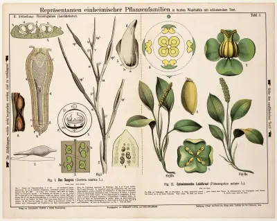 Zostera marina, Potamogeton natans ; groot zeegras, drijvend fonteinkruid av Hermann Zippel