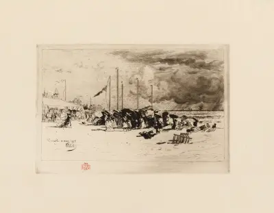 Poryv větru u Trouville, Félix Hilaire Buhot