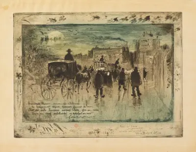 Pohřební průvod na Boulevard de Clichy, Félix Hilaire Buhot