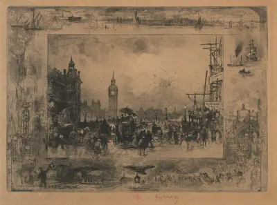 Westminsterský most, nebo Westminsterská věž, Félix Hilaire Buhot