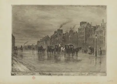 Zimní ráno na nábřeží u Hôtel-Dieu, Félix Hilaire Buhot