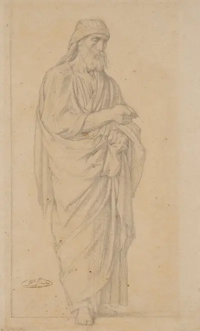 Homme drapé, debout, de trois-quarts à droite av Jean-Hippolyte Flandrin