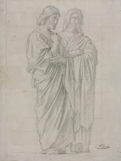 Two Standing Figures (Study for the Left Section of The Mission of the Apostles) av Jean-Hippolyte Flandrin