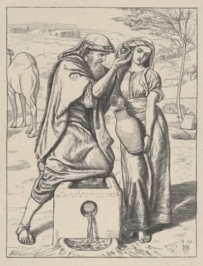 Eliezer and Rebekah at the Well av William Holman Hunt