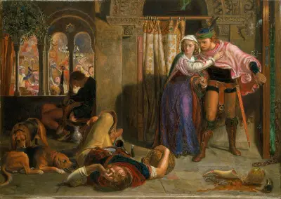 The flight of Madeline and Porphyro during the drunkenness attending the revelry (The Eve of St. Agnes) av William Holman Hunt