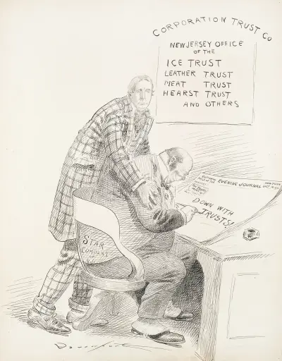 A man representing the Star Company of N.J. sits in the Corporation Trust Co. office and writes an editorial for a New York newspaper av Homer Davenport