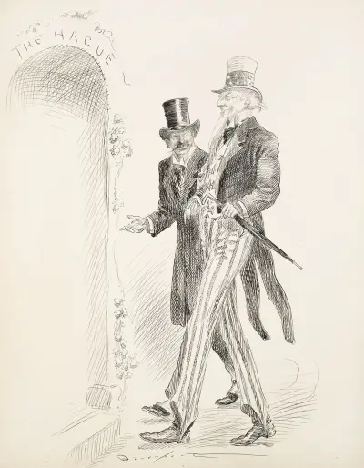 Uncle Sam is ushered into The Hague. av Homer Davenport