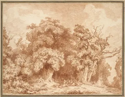 A Gathering at Wood’s Edge av Jean-Honoré Fragonard