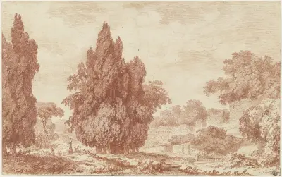 Eine Gruppe von Zypressen in einem italienischen Park von Jean-Honoré Fragonard