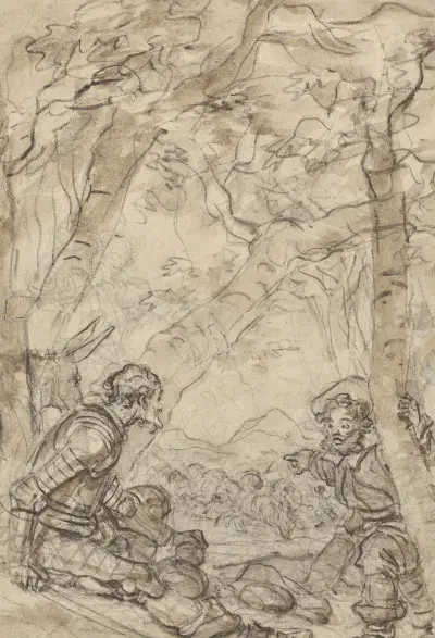 Don Quixote and Sancho Panza Witness the Attack on Rocinante av Jean-Honoré Fragonard