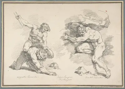 Hercules and Cacus, after Annibale Carracci, and the Destruction of Enceladus, after Agostino Carracci av Jean-Honoré Fragonard