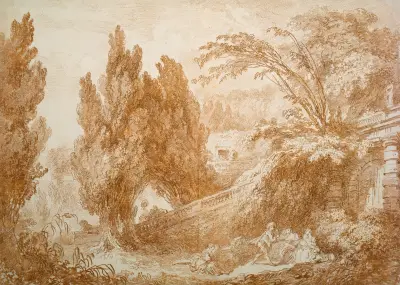 Park Landscape with a Cheerful Gathering av Jean-Honoré Fragonard