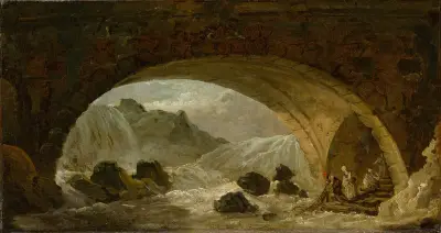 Fishermen Under a Bridge av Hubert Robert