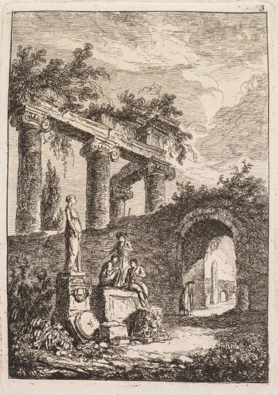 The Statue in Front of Ruins av Hubert Robert