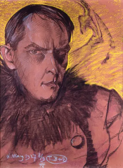 Self-portrait wearing a fur collar av Stanisław Ignacy Witkiewicz