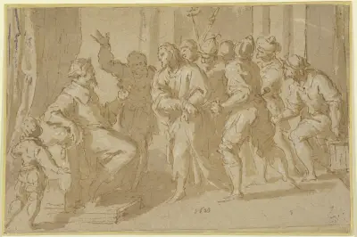 Christ before Caiaphas av Jacopo Palma il Giovane