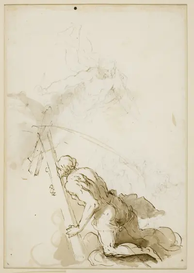 Knælende figur med et kors av Jacopo Palma il Giovane