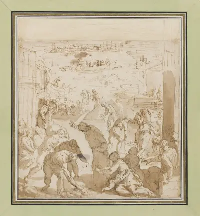 The Venetians Defend Themselves against the Siege of Pippin, 1579 – nr 2 av Jacopo Palma il Giovane