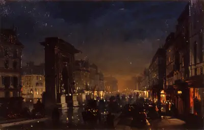 Boulevard et Porte Saint Denis, Olio su Cartoncino Intelato von Ippolito Caffi