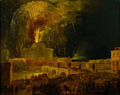 Das Feuerwerk La Girandola von der Engelsburg in Rom von Ippolito Caffi