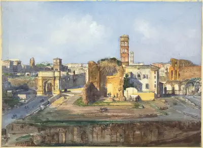Der Titusbogen und der Tempel der Venus und Roma beim Forum Romanum von Ippolito Caffi