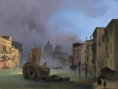 Der Canal Grande in Venedig von der Ponte dell'Accademia mit Santa Maria della Salute von Ippolito Caffi