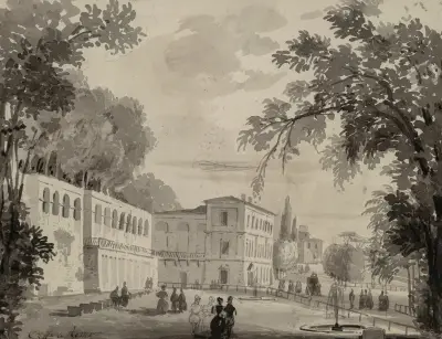 Ansicht des Aquädukts und der Orangerie der Villa Borghese, Rom von Ippolito Caffi