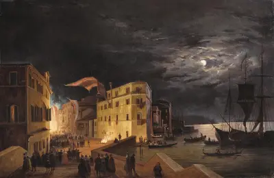 Venedig, nächtliches Fest auf der Via Eugenia von Ippolito Caffi