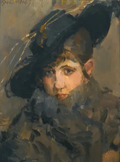 A lady in a hat with a fur collar av Isaac Israëls