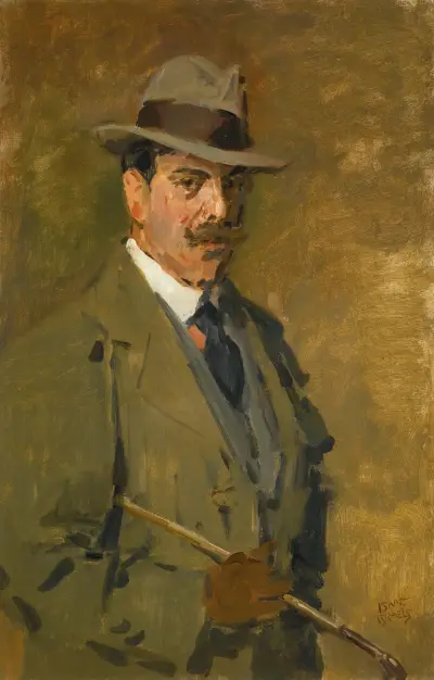 Huntsman holding a riding crop av Isaac Israëls