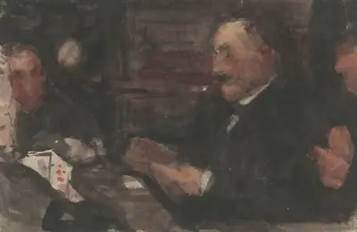 Kaartende heren in café av Isaac Israëls