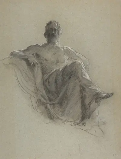 Seated Bearded Man, Nude to the Waist (Jupiter Seated) av Isidore Pils