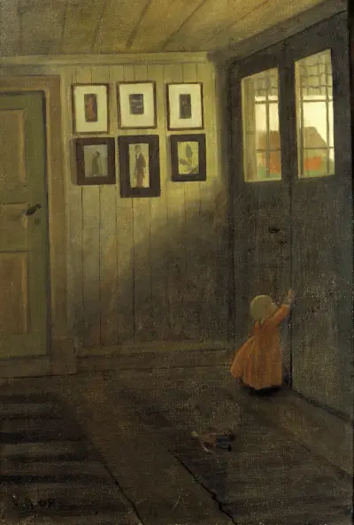 The Girl at the Door. Interior of the Artist’s home, Älvängen av Ivar Arosenius