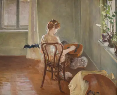 Interior with the Chimera Playing the Guitar av Jacek Malczewski