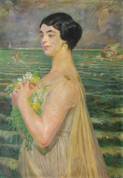 Woman by the sea av Jacek Malczewski