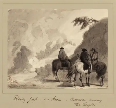 Rocky Pass in a Storm, Caravan Crossing the Heights av Alfred Jacob Miller