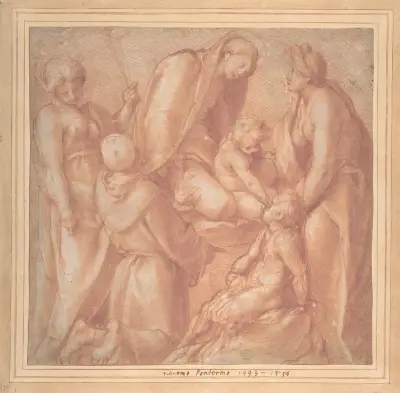 Virgin and Child with Saint Elizabeth, the Infant Baptist, Saint Anthony of Padua, and a Female Martyr av Pontormo (Jacopo Carucci)