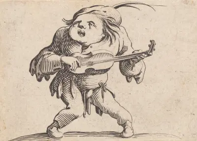 Le bancal jouant de la guitar av Jacques Callot